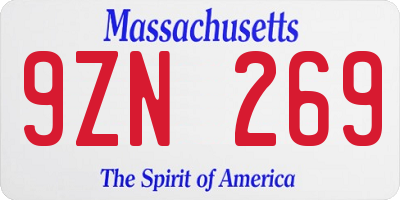 MA license plate 9ZN269