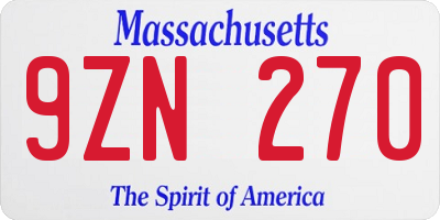 MA license plate 9ZN270
