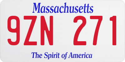 MA license plate 9ZN271