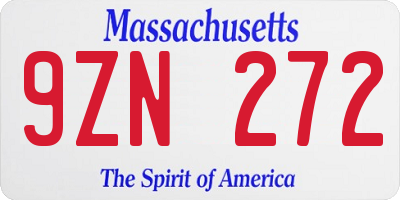 MA license plate 9ZN272