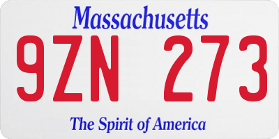 MA license plate 9ZN273