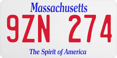MA license plate 9ZN274