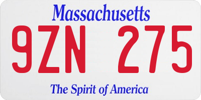 MA license plate 9ZN275