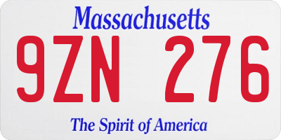 MA license plate 9ZN276