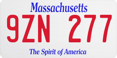 MA license plate 9ZN277