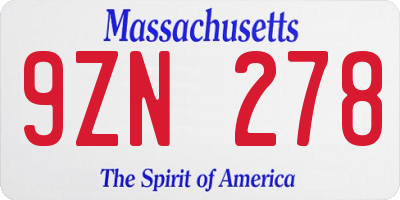 MA license plate 9ZN278