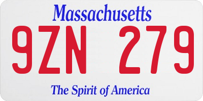 MA license plate 9ZN279