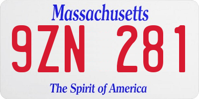 MA license plate 9ZN281