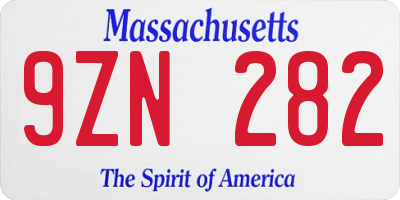 MA license plate 9ZN282