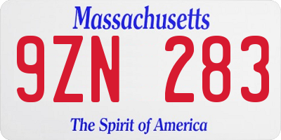 MA license plate 9ZN283