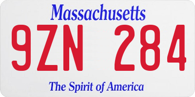 MA license plate 9ZN284