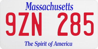 MA license plate 9ZN285