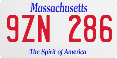 MA license plate 9ZN286