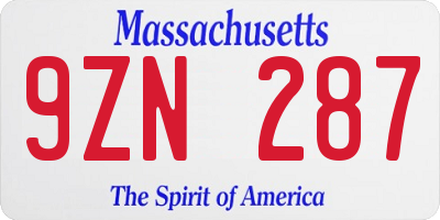 MA license plate 9ZN287