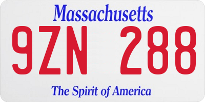 MA license plate 9ZN288