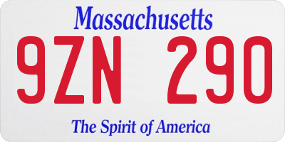 MA license plate 9ZN290