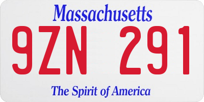 MA license plate 9ZN291