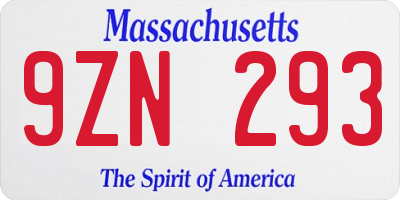 MA license plate 9ZN293