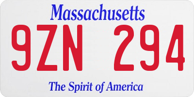 MA license plate 9ZN294