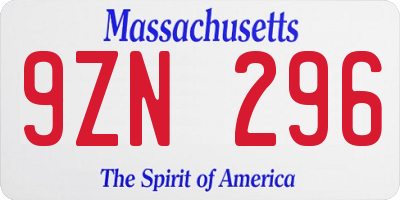 MA license plate 9ZN296