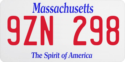 MA license plate 9ZN298