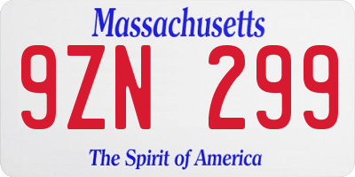 MA license plate 9ZN299