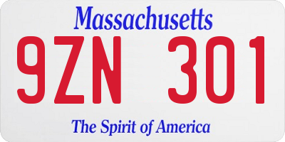 MA license plate 9ZN301