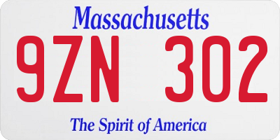 MA license plate 9ZN302