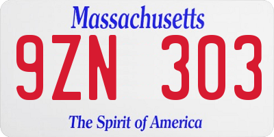 MA license plate 9ZN303