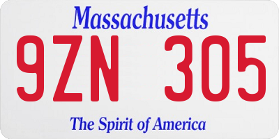 MA license plate 9ZN305
