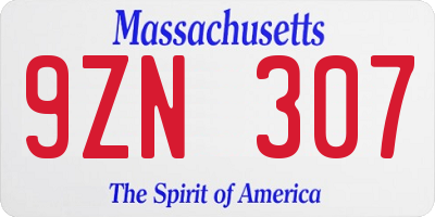 MA license plate 9ZN307