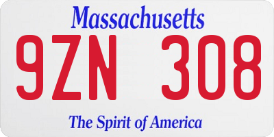 MA license plate 9ZN308