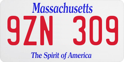 MA license plate 9ZN309
