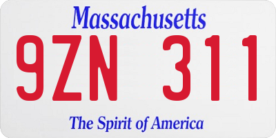 MA license plate 9ZN311