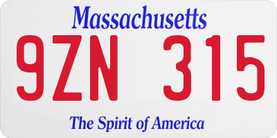 MA license plate 9ZN315