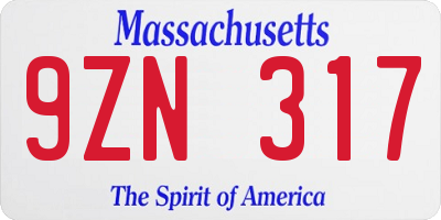 MA license plate 9ZN317
