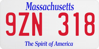 MA license plate 9ZN318