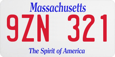 MA license plate 9ZN321