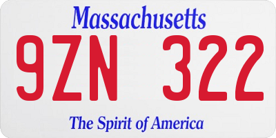 MA license plate 9ZN322