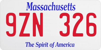 MA license plate 9ZN326