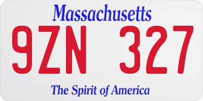 MA license plate 9ZN327