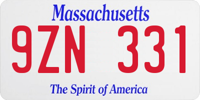 MA license plate 9ZN331