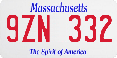 MA license plate 9ZN332