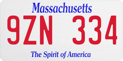 MA license plate 9ZN334