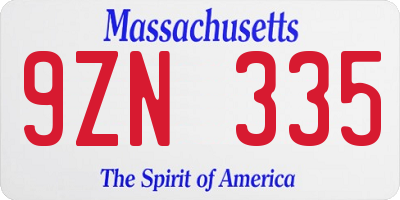 MA license plate 9ZN335