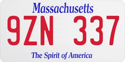 MA license plate 9ZN337