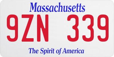 MA license plate 9ZN339