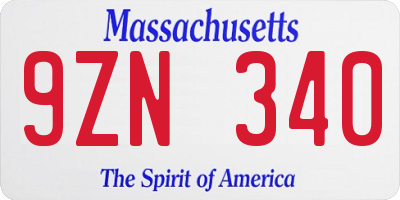 MA license plate 9ZN340