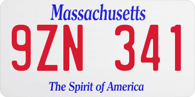 MA license plate 9ZN341