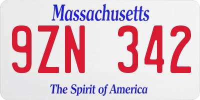 MA license plate 9ZN342